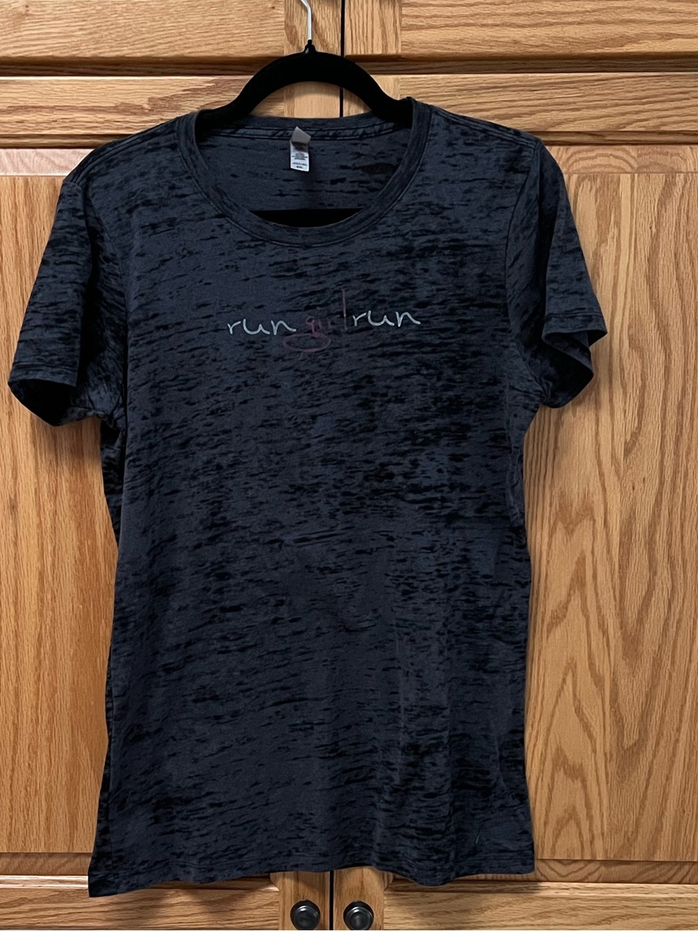 Run Girl Run Black Burnout Short-Sleeve Tee, Print on front & Back, GUC,Size XXL